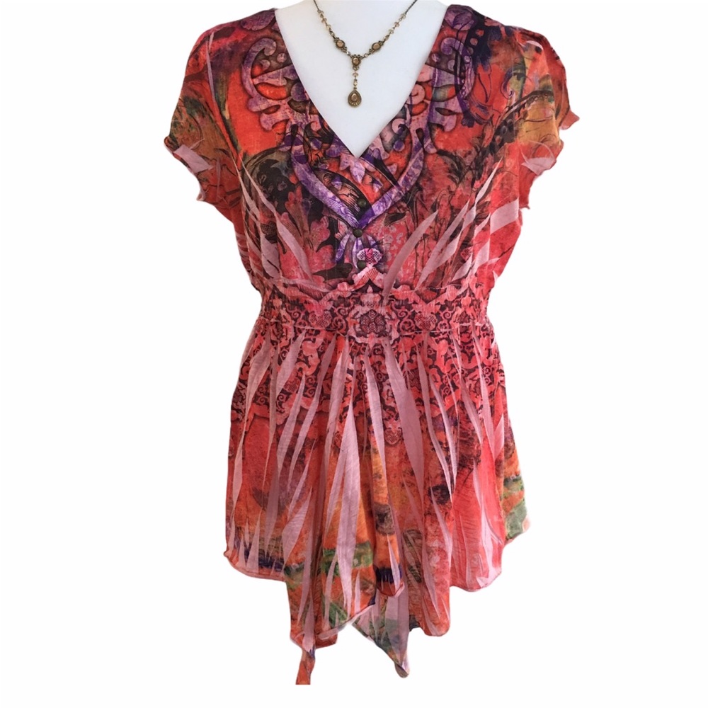 UNITY WORLD WEAR Orange & Purple Boho Print Top